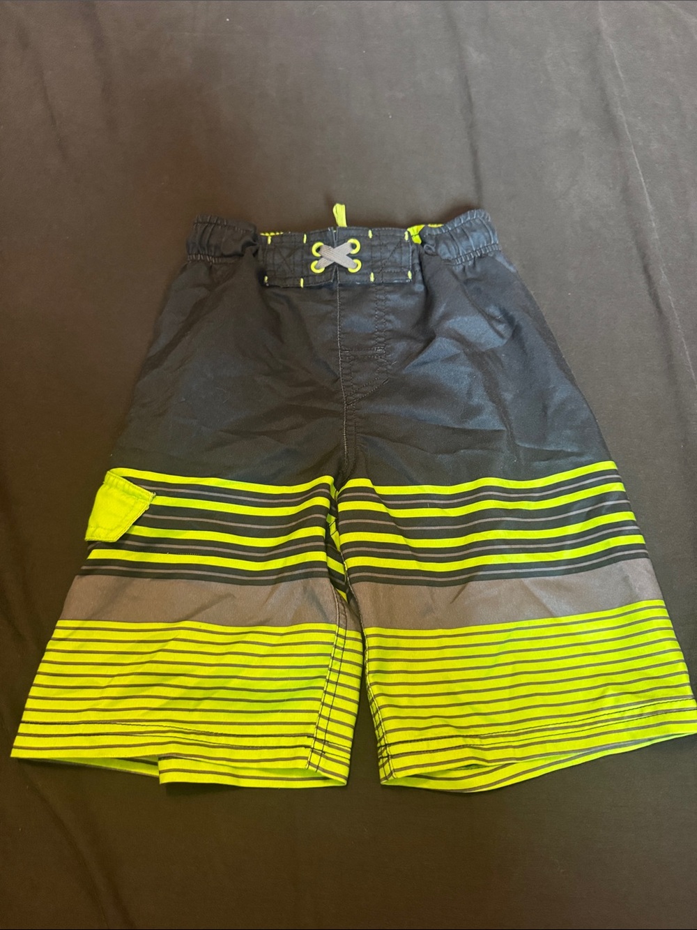 Cherokee Black and Neon Yellow Striped Swim Trunks
